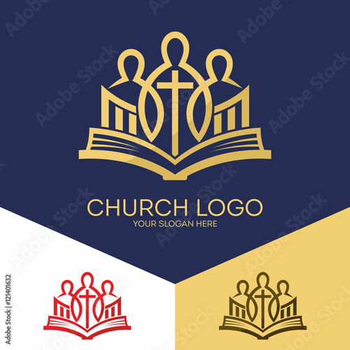 Church logo. Christian symbols. Bible, unity in Christ Jesus.