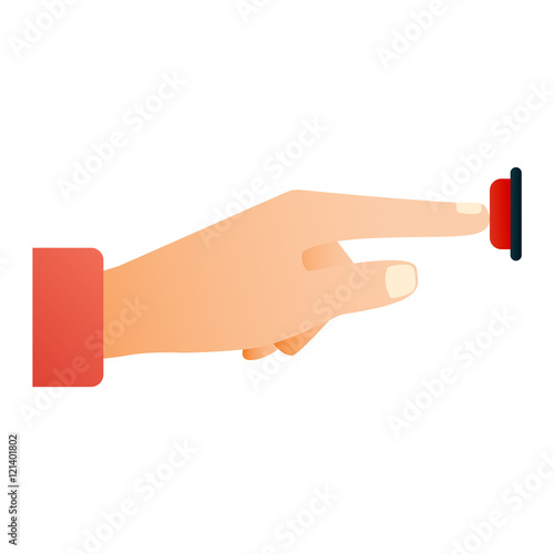 Hand press button finger press icon on white background. Finger control start up hands push button pointer cursor. Target gesture internet human hand push button touch concept one click.