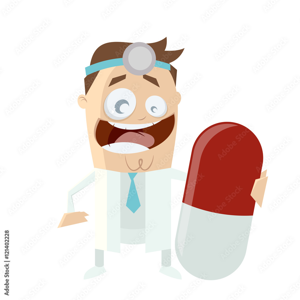 funny doctor with big pill
