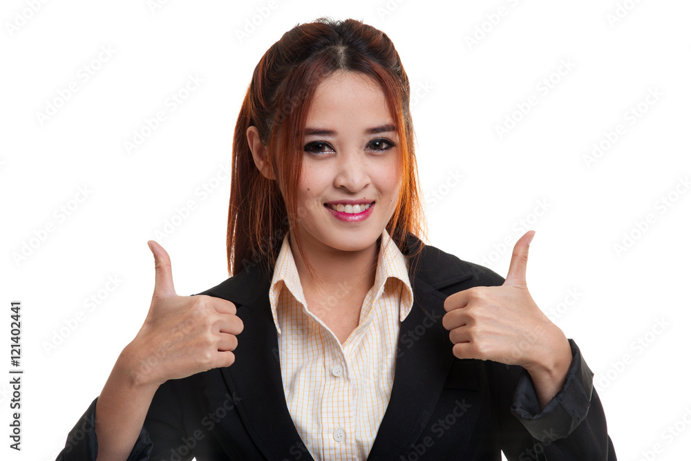 Young Asian business woman show two thumbs up. Young Asian business woman show two thumbs up.