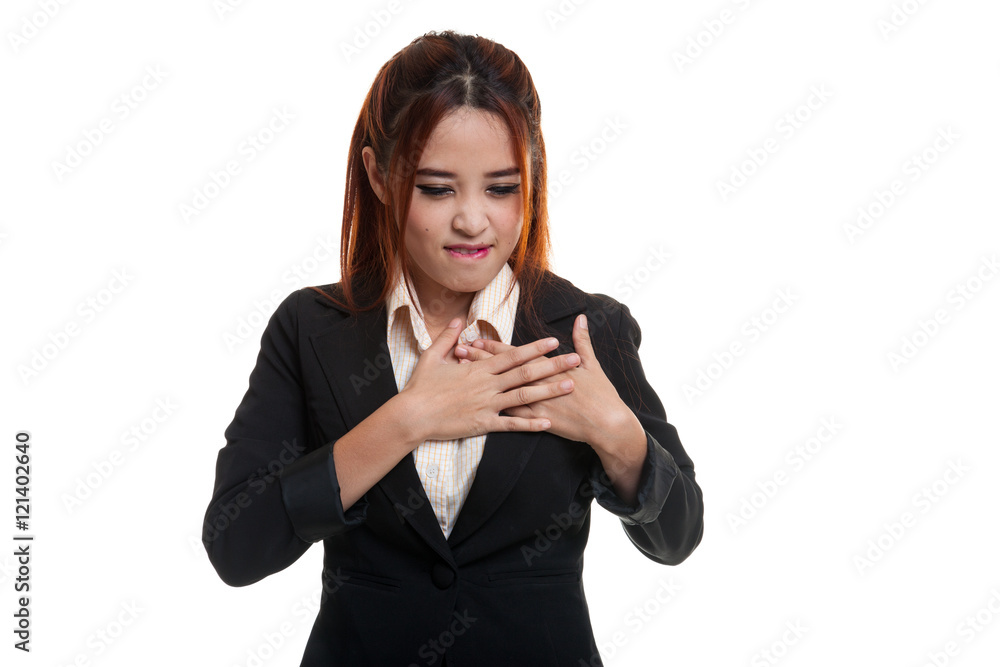 Young Asian woman got chest pain. Young Asian woman got chest pain.
