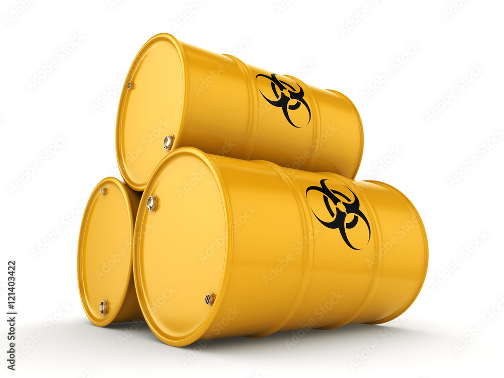3D rendering biohazard barrels 3D rendering biohazard barrels
