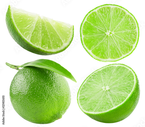 collection of limes isolated on the white background