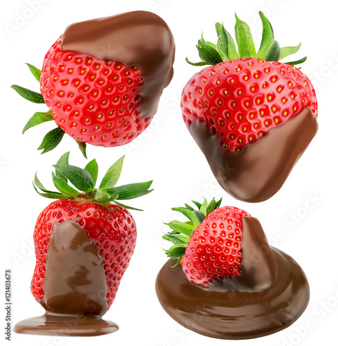 collection of strawberries in chocolate isolated on the white ba