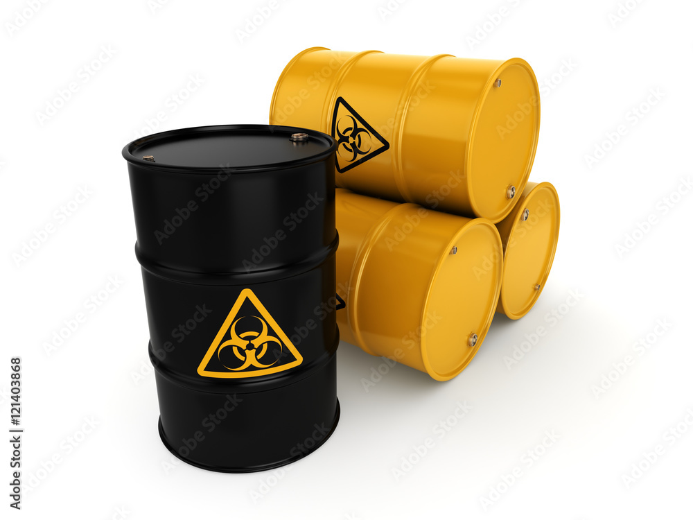 3D rendering biohazard barrels 3D rendering biohazard barrels