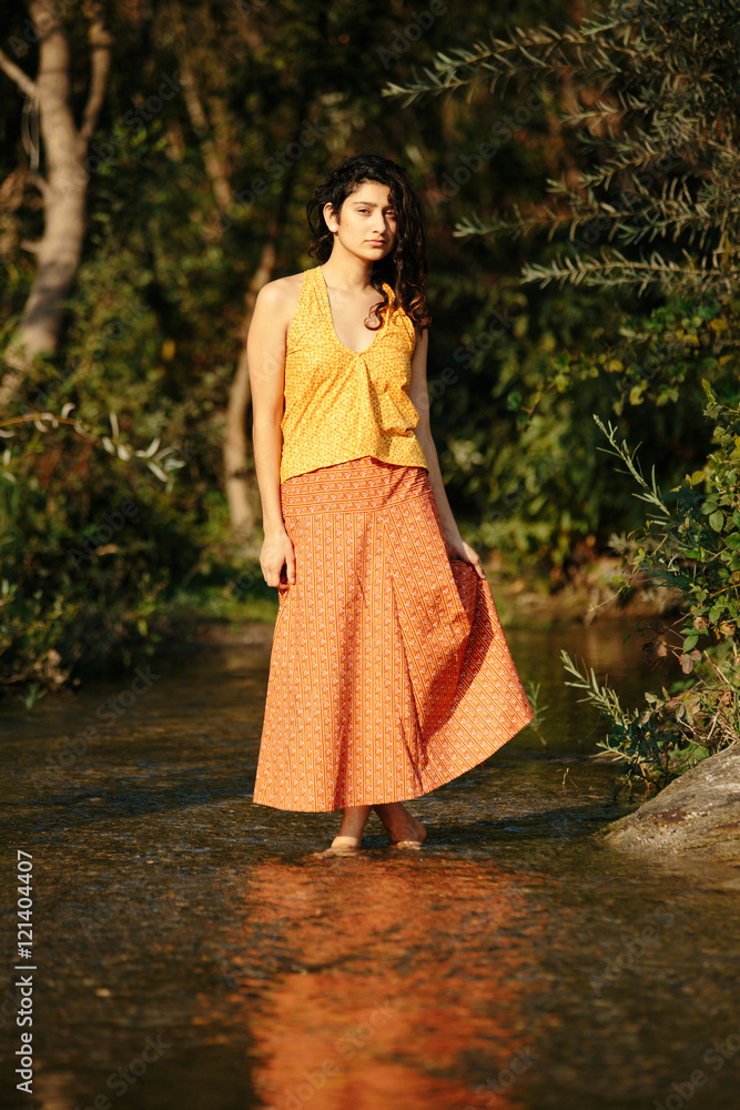 Young Hispanic Girl Fashion Model in Handmade Skirt and Top in R Young Hispanic Girl Fashion Model in Handmade Skirt and Top in R