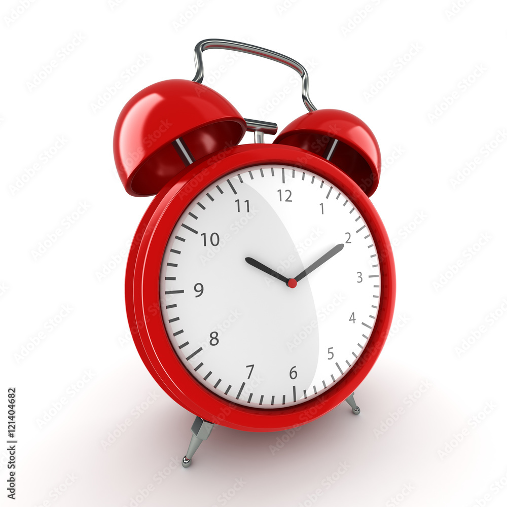 3D rendering Red alarm clock 3D rendering Red alarm clock