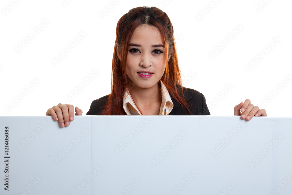 Young Asian woman with blank sign. Young Asian woman with blank sign.