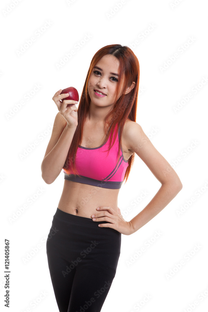 Beautiful Asian healthy girl with red apple. Beautiful Asian healthy girl with red apple.