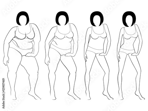 Four stages of a female slimming, contours
