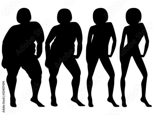 Four stages of a female slimming, silhouettes