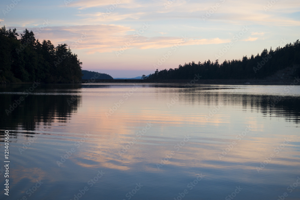 Pink Sunset Mirror Reflection Bellingham Bay, Washington