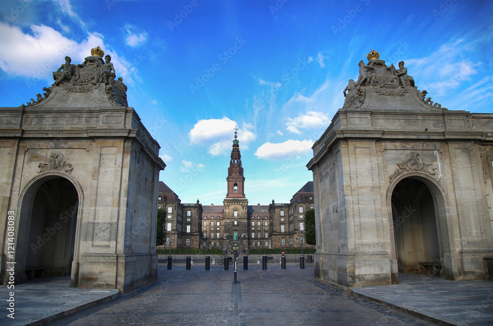 View on Christiansborg Palace from The Marble Bridge in Copenhag