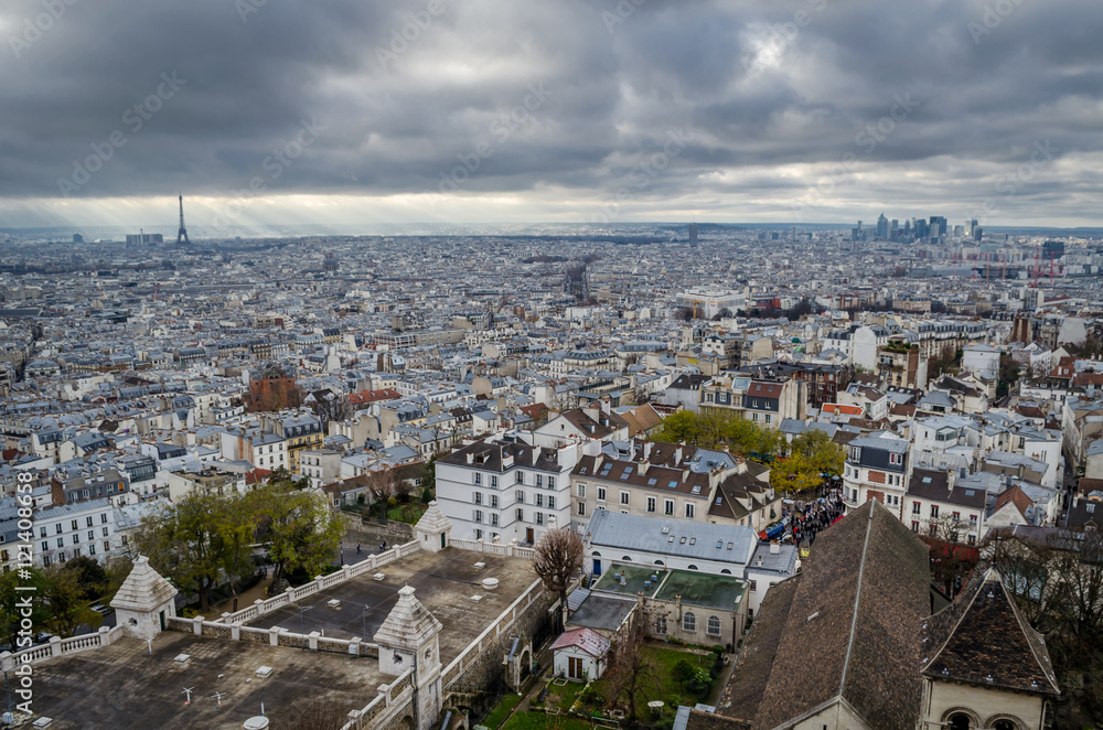Paris city skyline viewed from Sacre Coeur