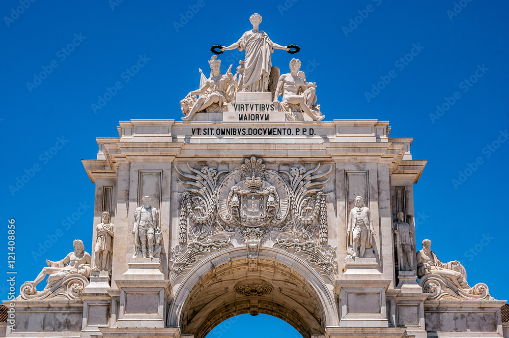The Rua Augusta Arch, located between Augusta streets and the Commerce Square in Lisbon, the capital of Portugal