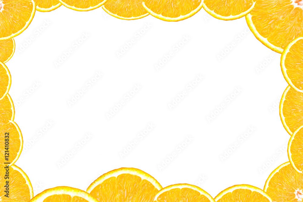 Orange slice frame on white background