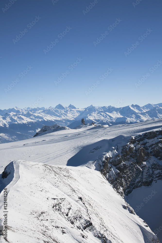 View of mountains and snow in Alps, Switzerland