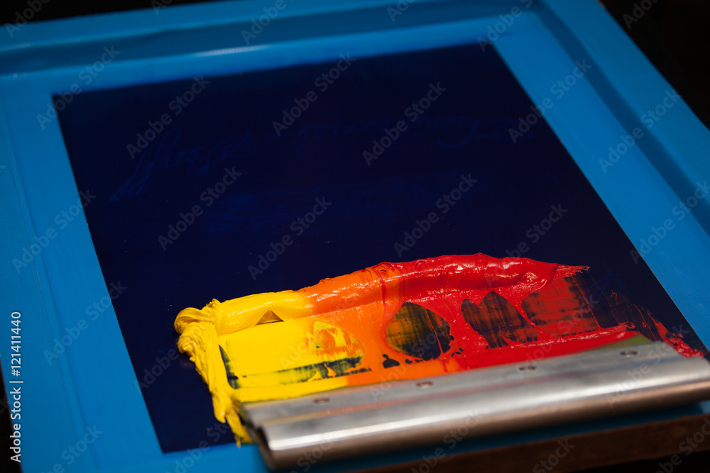 Fototapeta premium hot tone of colour silk screen printing made color grading by hand followed by step of colour toning. start from yellow to orange and red.
