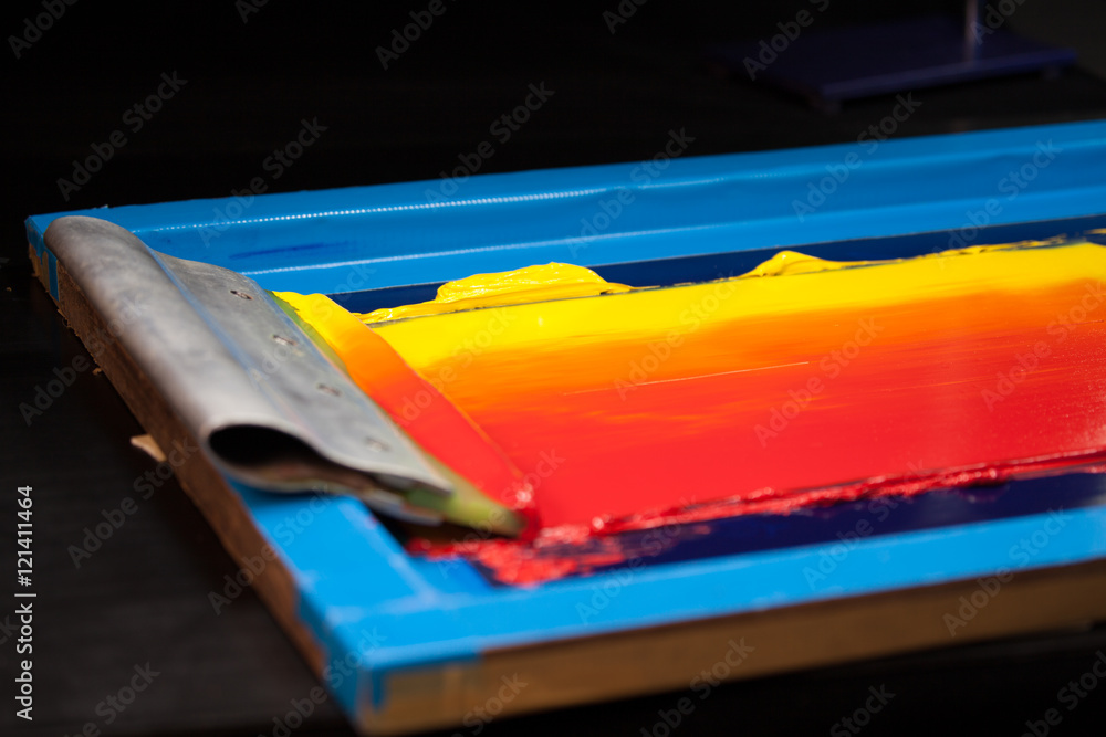 Fototapeta premium hot tone of colour silk screen printing made color grading by hand followed by step of colour toning. start from yellow to orange and red.