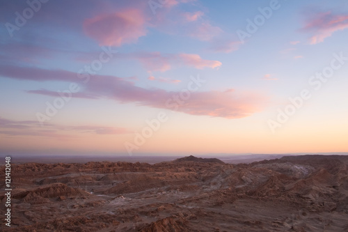 Sunset at dusk looking out over Moon Valley  San Pedro De Atacama  Chile
