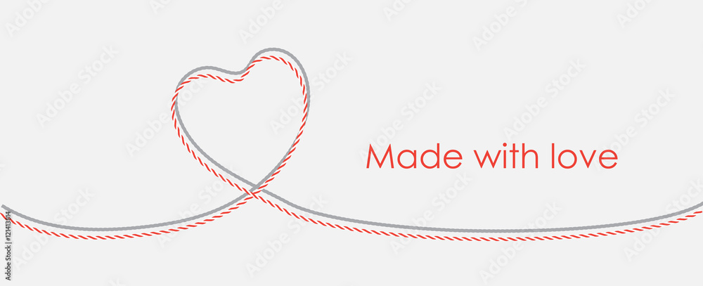 Card with twine lace heart and copy place, vector illustration EPS 10