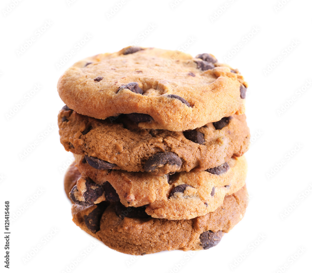 Fresh oat biscuits with chocolate isolated on white Fresh oat biscuits with chocolate isolated on white