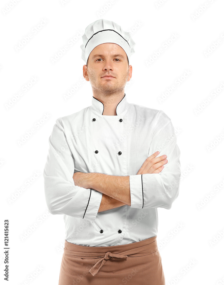 Young chef cook isolated on white Young chef cook isolated on white