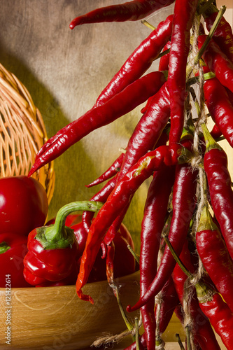Red chili peppers in a bunch