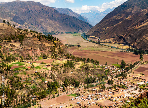 SACRED VALLEY, CUZCO, PERU: Panoramic view of the Sacred valley of the Incas, near pisac town. photo