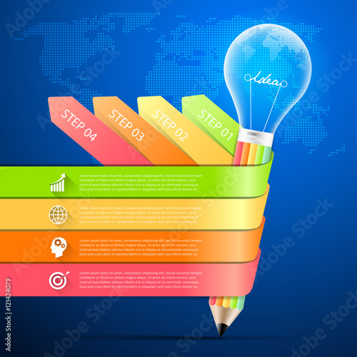 Design pencil with lightbulb infographic 4 options,  Business concept photo