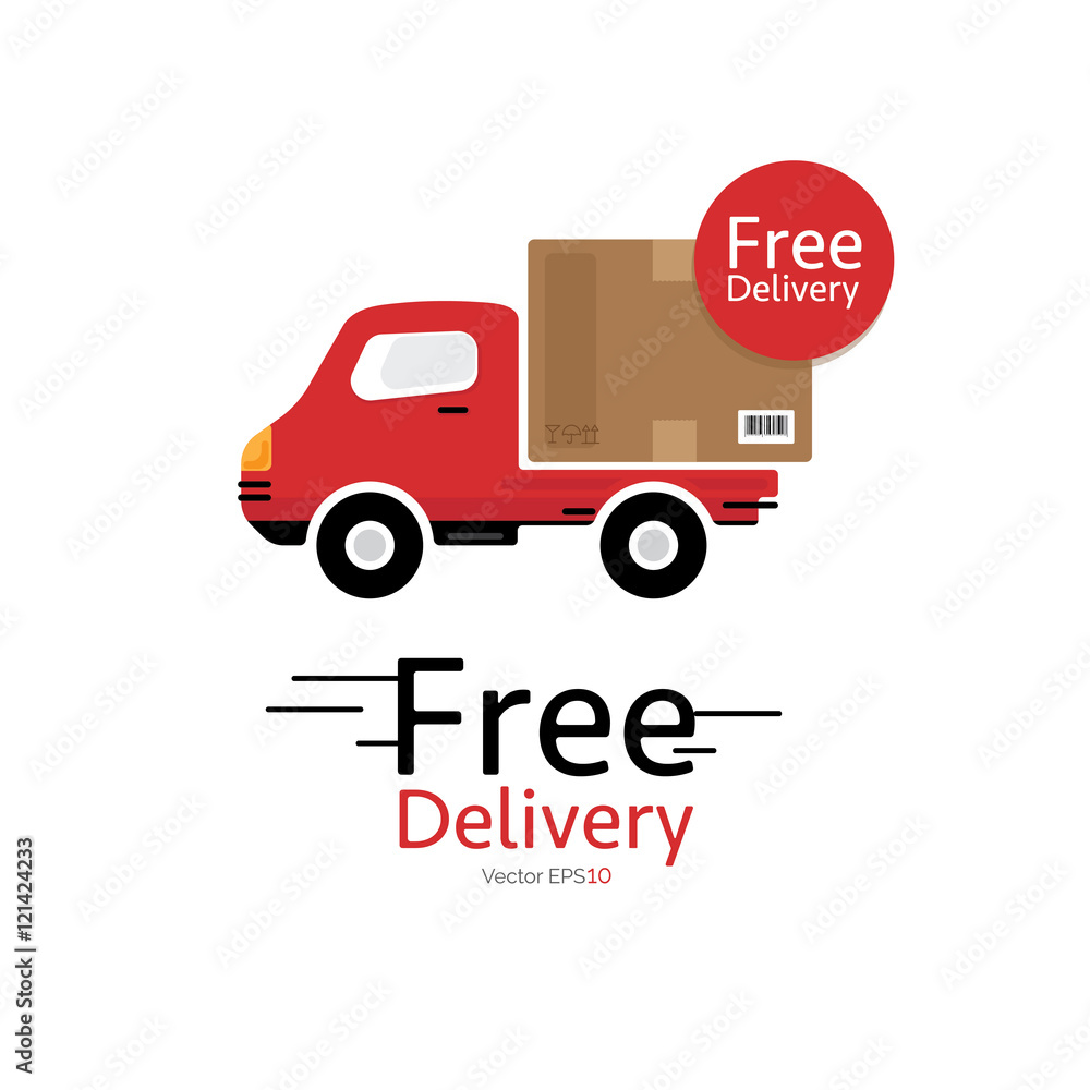 Red delivery car (truck) vector icon with Free Delivery sign Stock 벡터