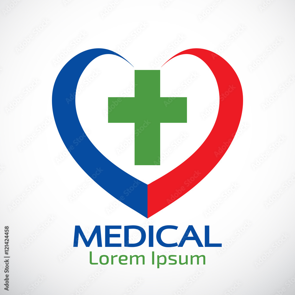 Vector health care, green cross in abstract heart logo template Vector health care, green cross in abstract heart logo template