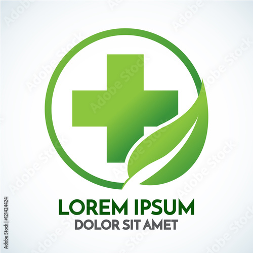 Medical eco logo icon design template with cross and plus.