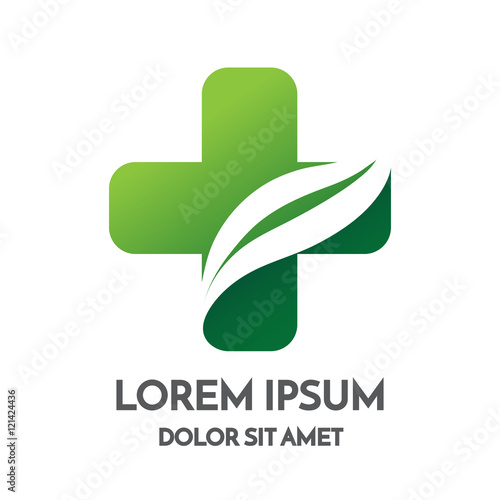 Abstract medical eco logo icon design template with cross and pl