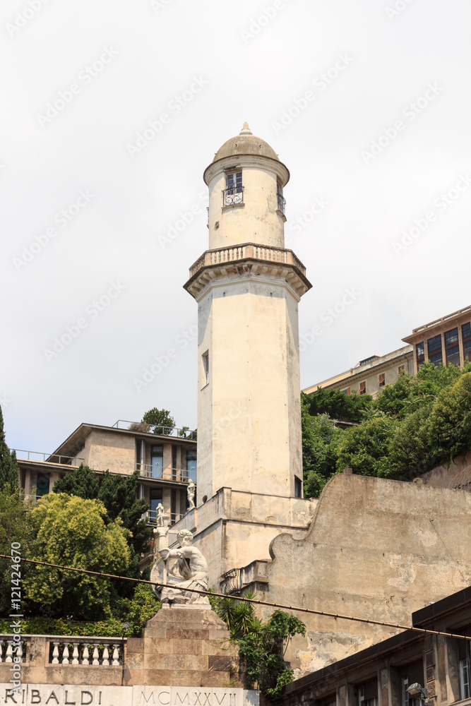 Lighthouse near Spianata Castelletto in Genoa, Italy