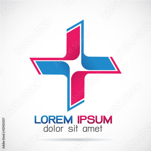 Abstract colorful cross plus medical logo design template.