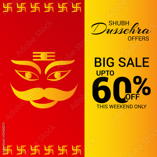 Creative Offer banner or poster of dussehra with Ravana head.