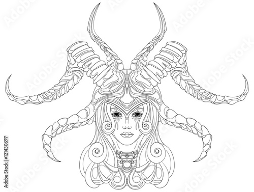 Girl in a helmet with horns