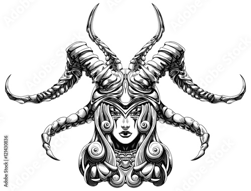 Girl in a helmet with horns
