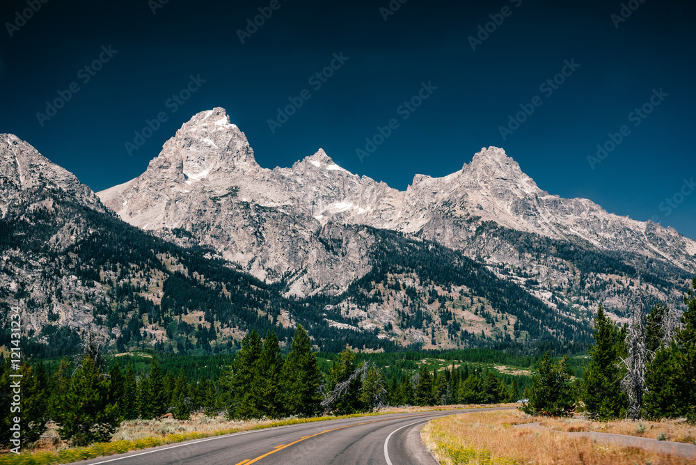 Naklejka premium Tetons: mountains with road