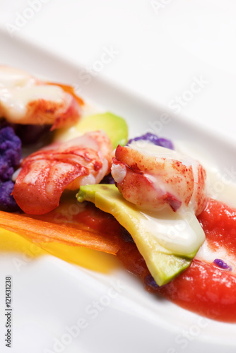 Lobster with sauce and vegetables