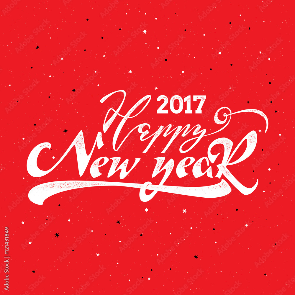 Happy new year 2017 hand-lettering text . Handmade vector calligraphy for your design
