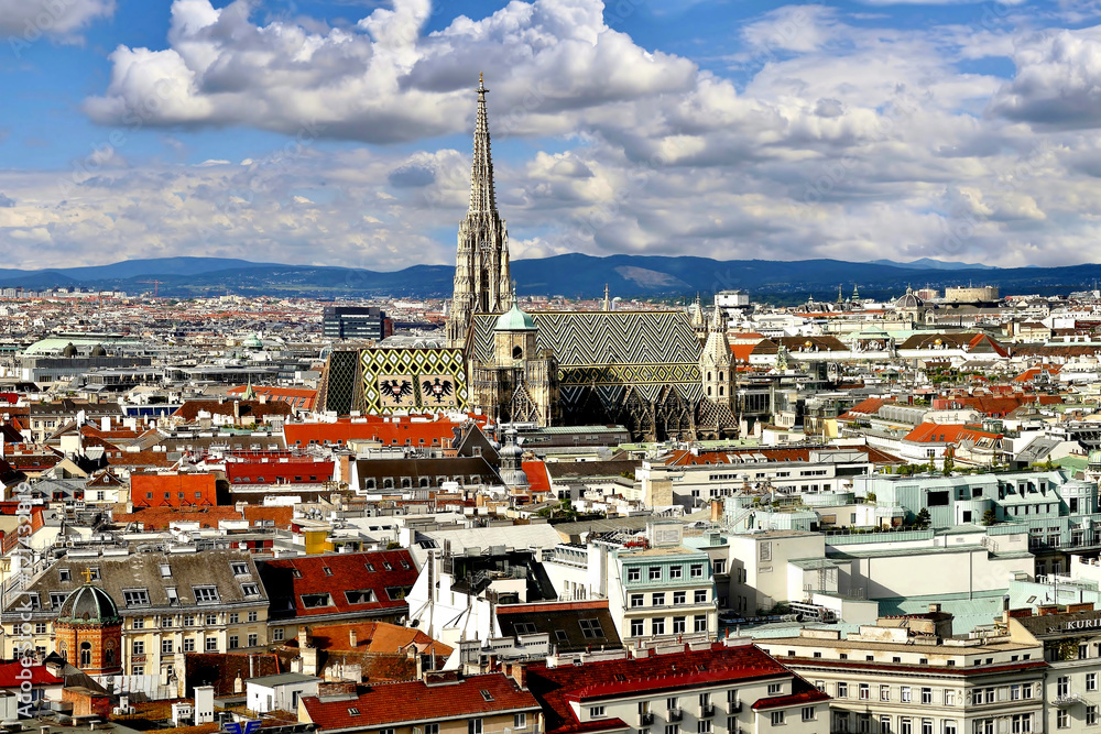 Areal Panorama View City Center Vienna, Stephans Cathedral