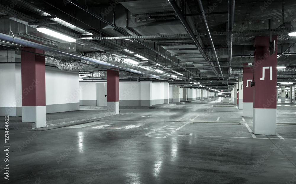 Empty underground parking garage