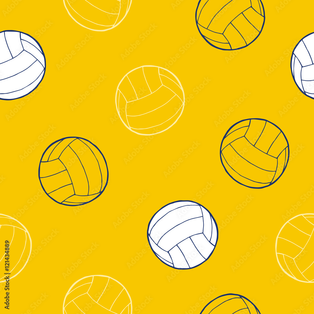 Volleyball sport ball graphic art yellow blue white background seamless ...