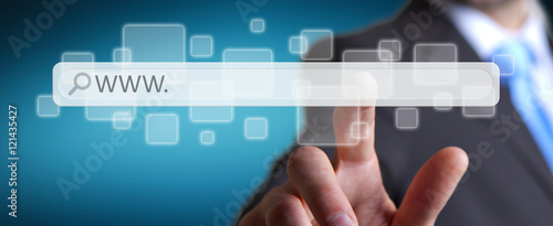 Photography Man surfing on internet with digital tactile web address bar