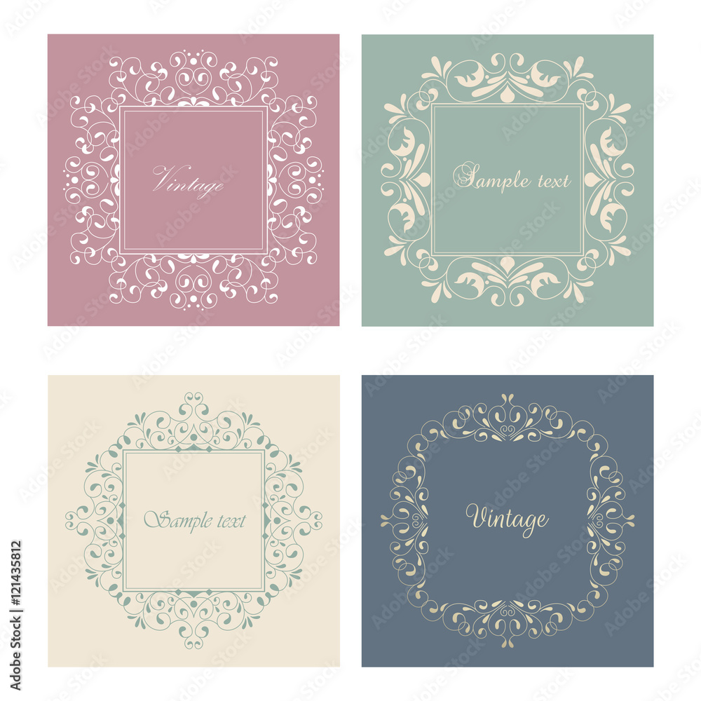 Template collection invitation card for the wedding or announcement, save the date card. Template ornament flyer. Vintage style. Template collection invitation card for the wedding or announcement, save the date card. Template ornament flyer. Vintage style.