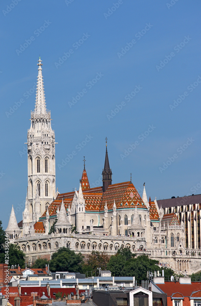 famous Matthias church and Fisherman towers Budapest cityscape