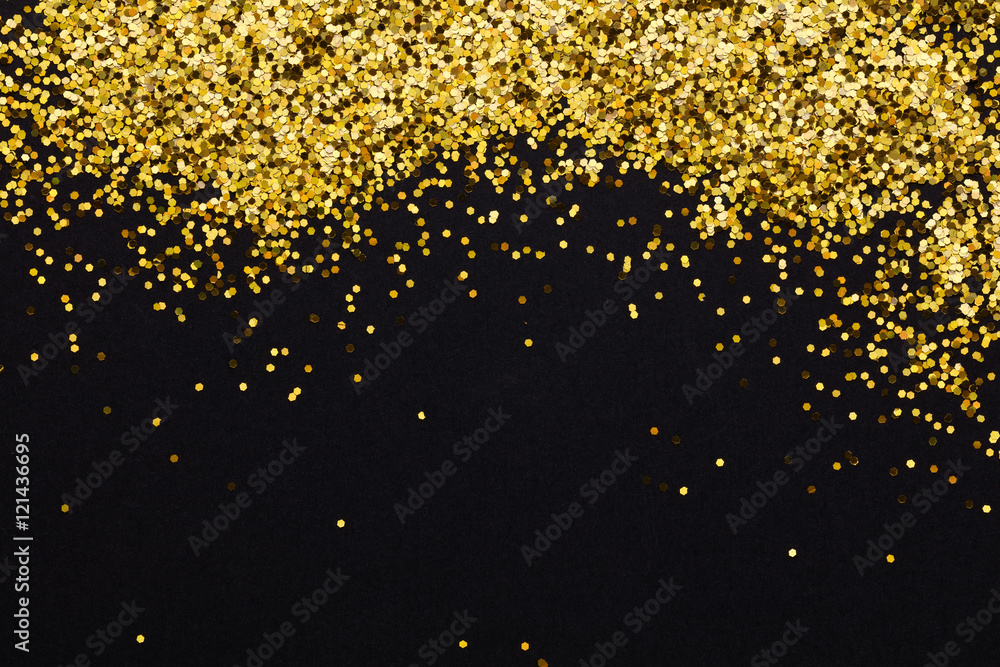 Luxury gold glitter sparkles frame on blac