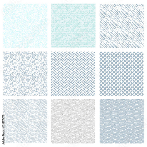 Set of seamless abstract pattern, waves background.